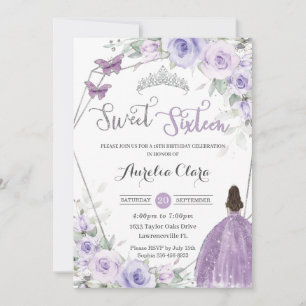 Invitation Anniversaire 16 ans Fleur Violette Princesse Argen