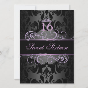 Invitation anniversaire 16 ans Purple Swirl Damask