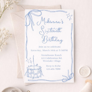 Invitation anniversaire 16 ans ruban bleu – Élégan