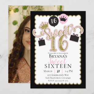 Invitation Anniversaire 16 ans sucré rose capricieux Photo fê