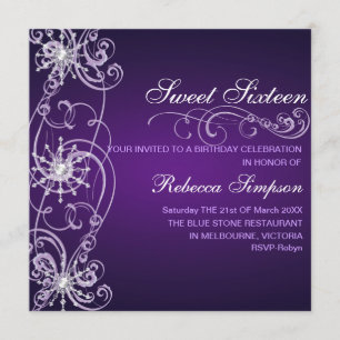 Invitation anniversaire 16 ans Sweet 16 flocon de 