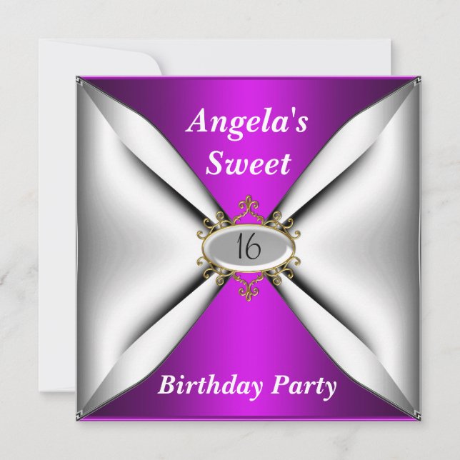Invitation Anniversaire 16 ans violet doux (Devant)