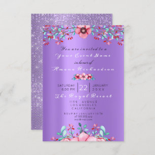 Invitation Anniversaire 16ème nuptiale florale rose pourpre b