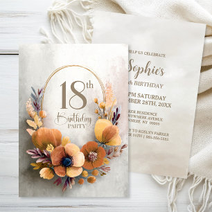 Invitation anniversaire 18 ans Fleur Orange