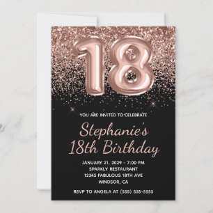 Invitation Anniversaire 18 ans pailleté or rose scintillant N