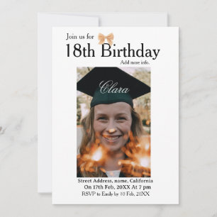 Invitation anniversaire 18 ans simple minimal arc blanc nom p