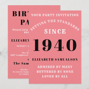 Invitation Anniversaire 1940 Ajouter Votre Nom Elegant Rose G