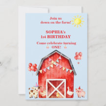 Invitation anniversaire 1 an Animaux de la ferme M
