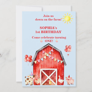 Invitation anniversaire 1 an Animaux de la ferme M