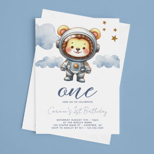 Invitation Anniversaire 1 an Astronaute Bébé Lion