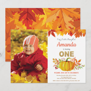 Invitation Anniversaire 1 an automne citrouille paillettes or