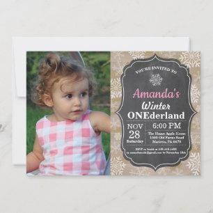 Invitation Anniversaire 1 an Fille Flocon de neige rose Onede