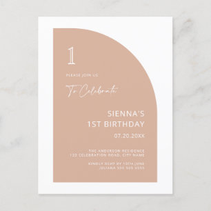 Invitation Anniversaire 1 an Fille Rose Pâle Demi 