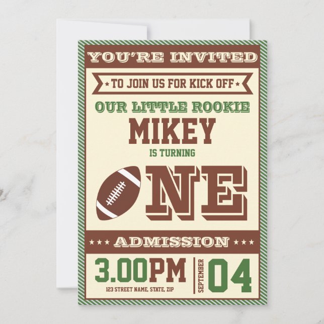 Invitation anniversaire 1 an football vintage (Devant)