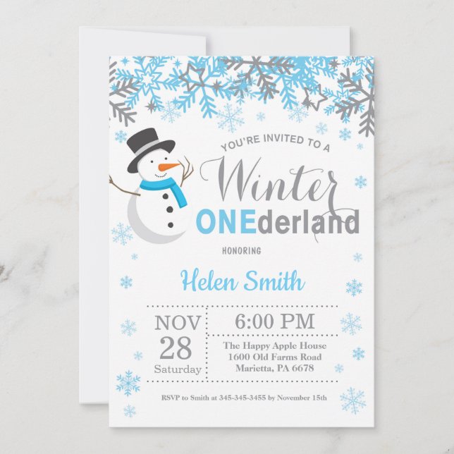 Invitation Anniversaire 1 an garçon hiver Onederland (Devant)