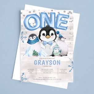 Invitation Anniversaire 1 an Hiver Flocon de Neige Bleu
