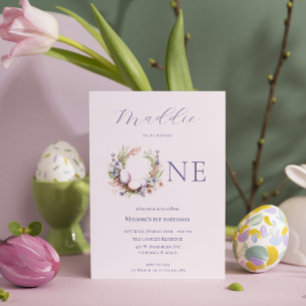 Invitation Anniversaire 1 an OEufs de Pâques floraux Wreath
