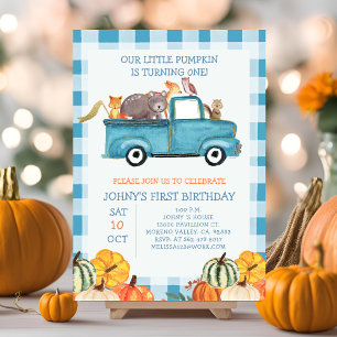 Invitation Anniversaire 1 an Pumpkin Blue Truck Animals