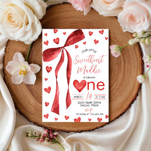 Invitation Anniversaire 1 an Sweetheart Red Bow