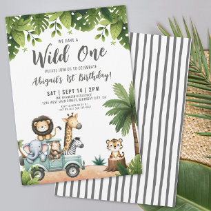 Invitation Anniversaire 1 an Wild One Jungle Safari