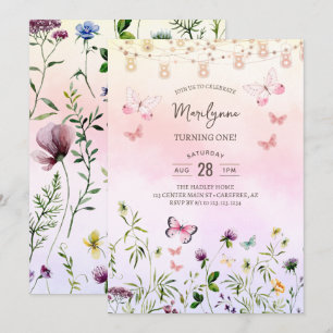 Invitation Anniversaire 1ère année Fleur sauvage Bohème Arc-e