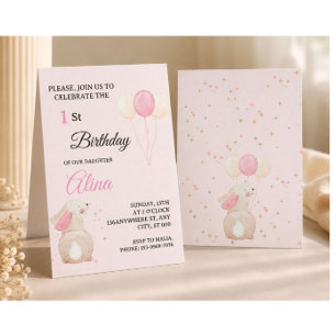 Invitation anniversaire 1ère année Lapin Rose Bé