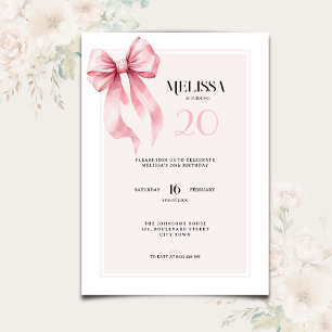 Invitation Anniversaire 20 Ans avec un Ruban Rose