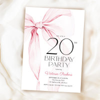 Invitation Anniversaire 20 ans Ruban Rose Coquette