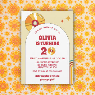 Invitation Anniversaire 20e 30e Groovy Vinyle Rétro Beige