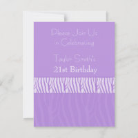 Invitation anniversaire 21 ans à motif zèbre viole