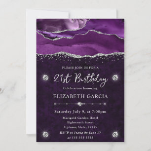 Invitation Anniversaire 21 ans Agate Pailleté Violet & Argent