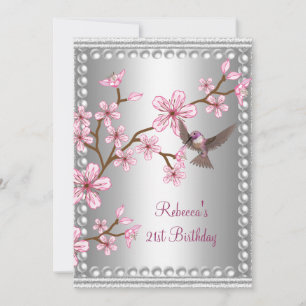 Invitation Anniversaire 21 ans Argent Asie Perle Rose Fleur O