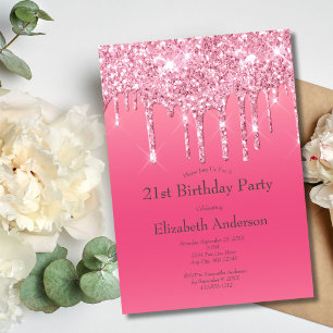 Invitation Anniversaire 21 ans Chic Fille Paillettes Rose qui