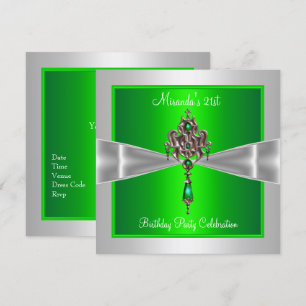 Invitation Anniversaire 21 ans Élégant Vert Citron Argent Bla