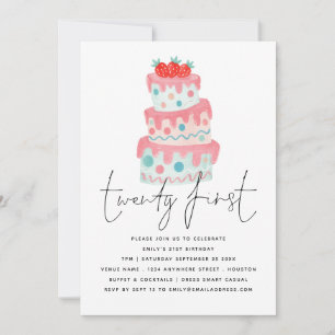 Invitation anniversaire 21 ans gâteau moderne et e