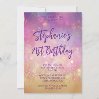 Invitation Anniversaire 21 ans Glamour Paillettes Or Bokeh Ro