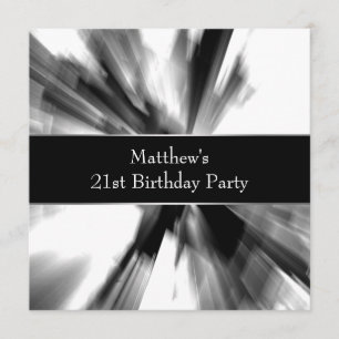 Invitation Anniversaire 21 ans Homme Abstrait Noir Blanc
