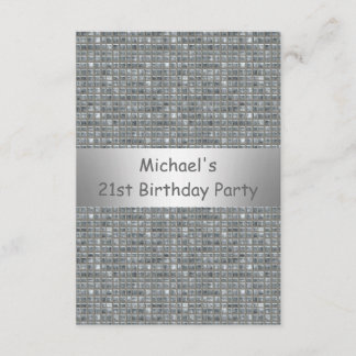 Invitation Anniversaire 21 ans motif carreau en marle gris ar