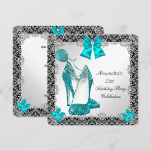 Invitation Anniversaire 21 ans Paillettes Turquoise Bleu Talo