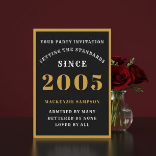Invitation Anniversaire 21 ans Personnalisé 2005 Élégant Noir