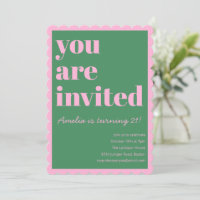 Invitation anniversaire 21 ans rose vert moderne à