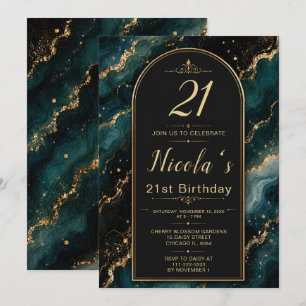 Invitation Anniversaire 21 ans Teal Gold