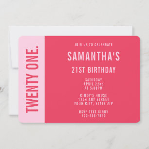 Invitation Anniversaire 21 ans tendance moderne gras rose et