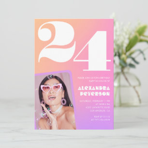 Invitation anniversaire 24 ans dégradé rose Photo