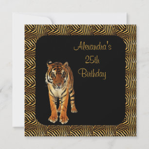 Invitation Anniversaire 25 ans Tigre avec cadre imprimé anima