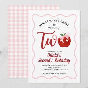 Invitation anniversaire 2 ans Apple Pink Bow prepp