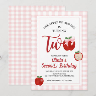 Invitation anniversaire 2 ans Apple Pink Bow prepp