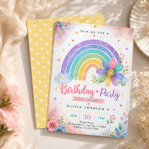 Invitation Anniversaire 2 ans Arc-en-ciel Pastel