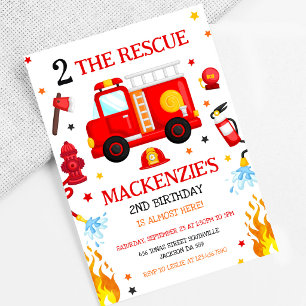 Invitation Anniversaire 2 Ans Camion de Pompiers T