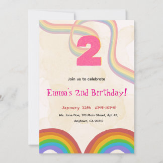 Invitation anniversaire 2 ans fille arc-en-ciel mo